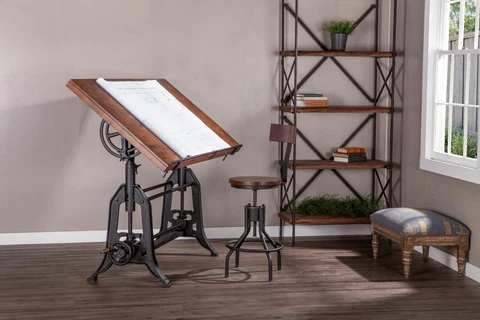 Industrial Loft 62" Adjustable Drafting Desk Walnut Cover
