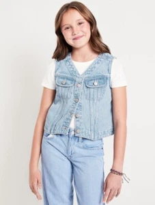 NWT Old Navy Girls Cropped Denim button Jean Vest Size M 8 Year Light Wash - Picture 1 of 2