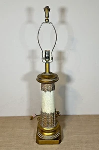 VTG Hollywood Regency French Gothic Wood Table Lamp Crackle Finish Harp + Finial - Picture 1 of 9