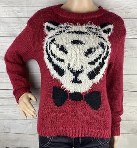 Pins and Needles Sweater XS Red White Tiger Fuzzy Knit Casual Soft Acrylic Blend - Picture 1 of 12