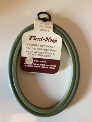 Vintage OVAL Flexi-hoop FERN GREEN 4"x 5.5” Needlework Hoop/frame W/Metal Hanger - Image 1 of 3