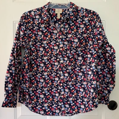 Camisa St Johns Bay Petite XL azul marinho vermelho floral manga longa bolso com botões - Imagem 1 de 4