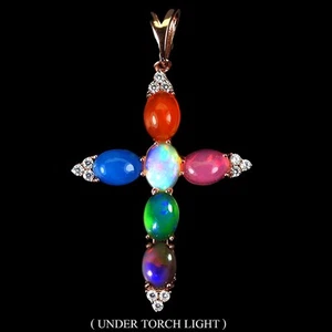 925 Sterling Silver Pendant Oval Fire Opal 7x5mm Pink Opal Gemstone Cross Jewelr - Picture 1 of 14