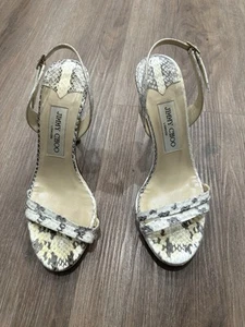 Jimmy Choo White & Brown Snakeskin Slingback Heels, Size 36.5 - Picture 1 of 8