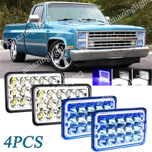 4PCS 4x6" LED Headlights Hi/Lo Beam Blue DRL Fit Chevy C10 Pickup truck 1980-86 - Picture 1 of 12