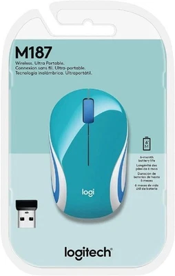 Logitech - M187 Mini Wireless Optical Ambidextrous Mouse - Bright Teal NEW - Image 1 of 4