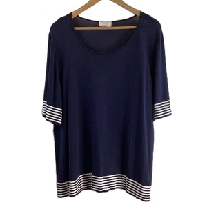 Voyage By Marina Rinaldi Navy Fine Knit Striped Hem Short Sleeve XL - Picture 1 of 7