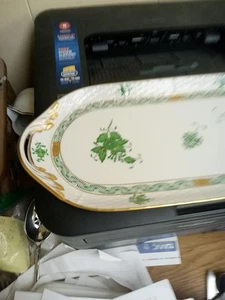 Herend Chinese Bouquet Green 14.5" Sandwich Tray - Picture 1 of 4