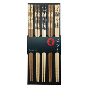 PALILLOS JAPONESES MARRÓN Y CREMA DISEÑO GATO - PACK DE 5 PARES - Imagen 1 de 1