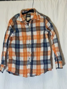 Genuine Kids Oshkosh Boys Size 6 Orange Blue Plaid Button Down Long Sleeve B17 - Picture 1 of 3