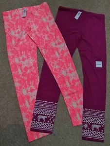 (2) Old Navy Leggings--Pink/Purple/White Splatter/Tiger--Full Length--14 Plus - Picture 1 of 7