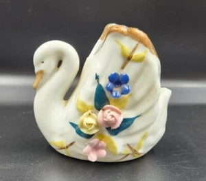 Vintage Floral Swan Planter/Toothpicks Holder -Ceramic Figurine - Picture 1 of 5