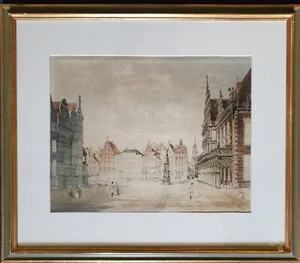 Federzeichnung Aquarell Bremer Marktplatz Vorzeichnung Anton Radl um 1810 - Bild 1 von 10