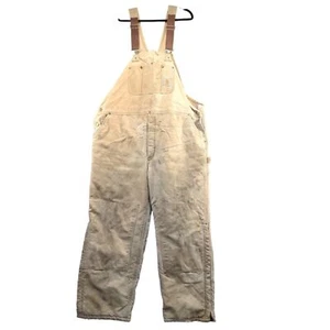 Carhartt Men's Carpenter Bib Overalls Tan 44x30 Double Knee Workwear Vintage - Picture 1 of 9