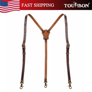 TOURBON Men's Y-Back Suspender with 3 Hook Vintage Leather Heavy Duty Strap Gift - Bild 1 von 24