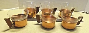VINTAGE DREI KAFFEE & DREI TEE KUPFER & GLAS EINSATZ TASSEN - Bild 1 von 6