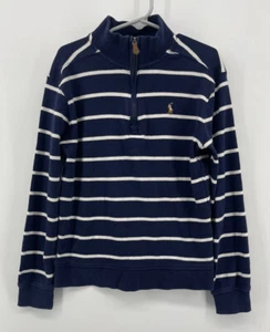 Polo Ralph Lauren Boys 1/4 Zip Pullover Sweater Size 7 Blue White Stripes - Picture 1 of 7
