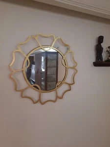 Metal Gold Pankhu Vintage Big Handmade Round Wall Art Mirror Living Room Design - Picture 1 of 10