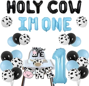 Sursurprise Holy Cow I'M One Birthday Decorations for Boy Blue Cow 1St Party Sup - Picture 1 of 12