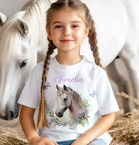 Personalised horse print design Kids T-shirt, toddler top tees, kids clothes - Picture 1 of 4