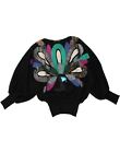 VINTAGE Womens Batwing Boat Neck Jumper Sweater IT 44 Medium Black Floral AZ16