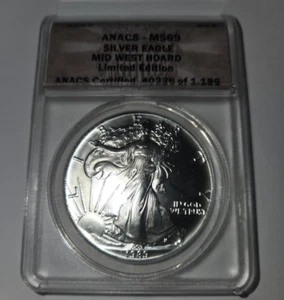 1989  SILVER EAGLE ANACS  MS69 MIDWEST COIN HOARD LIMITED EDITION - Picture 1 of 4