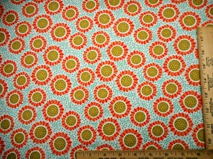 Floral Fabric By Yard Orange Gold Floral Aqua Dots on White Quilting Cotton Vtg - Picture 1 of 2