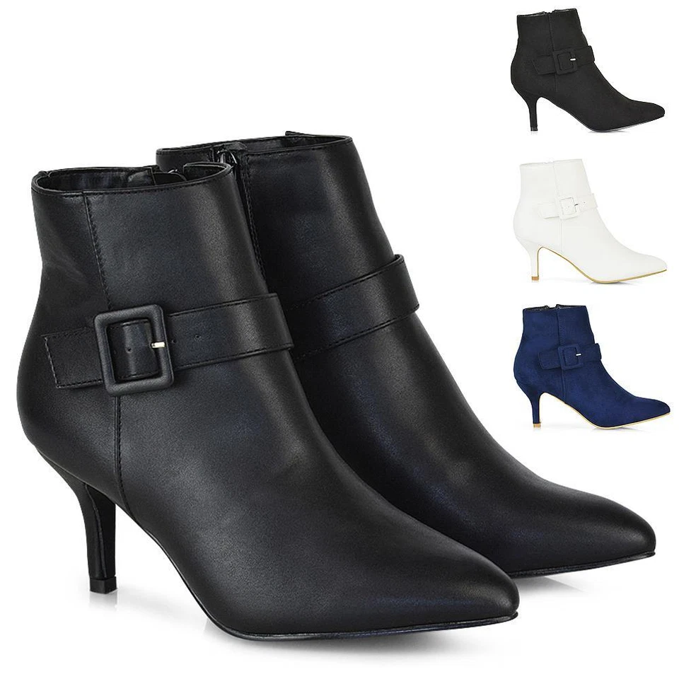 Botas al tobillo para mujer Damas Gatito Tacón bajo Medio Punta Botines Zapatos Talla 3-8 Foto 1 de 1