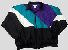 Bill Blass Purple White Teal ColorBlock Track Jacket Mens XL Vintage Streetwear