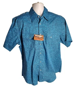 Camisa Wrangler Wrancher Para Hombres XL Perla Occidental Azul A Presión Paisley Manga Corta Nueva con Etiquetas - Imagen 1 de 8