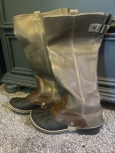 SOREL Slimpack Tall Riding Boots US 9 Waterproof Grey Oiled Leather NL1903-030 - Picture 1 of 10