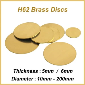 H62 Solids Brass Discs Blanks Metal Round Sheets Dia 10-200mm Thickness 5mm/6mm - Picture 1 of 6
