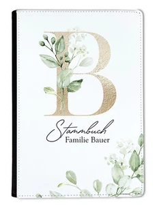 Stammbuch A5 personalisiert Familienstammbuch Leder Boho Gold Grün/weiß Letter - Bild 1 von 7