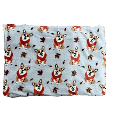 NWT Autumn Corgi Dog Print Gray/Silver Background Ultra Plush Throw Blanket Dogs - Image 1 of 4