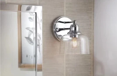 allen + roth Eden Chrome Finish Mid-Century Vanity Light, Clear Seeded Shade - Image 1 of 2