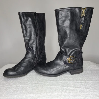 Naturalizer N5 Comfort Balada 8.5M Black Strap Faux Leather Calf High Boots Moto - Image 1 of 4