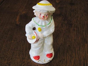 VINTAGE PORCELAIN CHINA 4 3/4" TALL CLOWN-DRUM FIGURINE W/ MULTI-COLORED TRIM - Picture 1 of 11