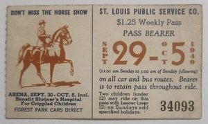 1940 Sept-Okt St Louis Public Service Trolley Straßenbahn Bus Ticket Pass Pferdeshow - Bild 1 von 2
