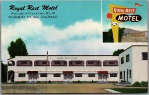 STEAMBOAT SPRINGS, Colorado Postcard ROYAL REST MOTEL Roadside Linen c1950s