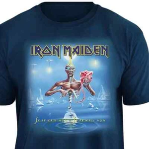 Camiseta con licencia oficial Iron Maiden Seventh Son (azul) sello Rockwear - Imagen 1 de 4