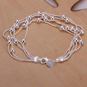 Women Jewelry Bangle Chain Bracelet 925 Sterling Solid Silver Crystal Cuff Charm