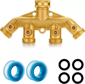 Garden Hose Splitter Heavy Duty Brass Connector, Garden Faucet 4 Way Splitter - Picture 1 of 12