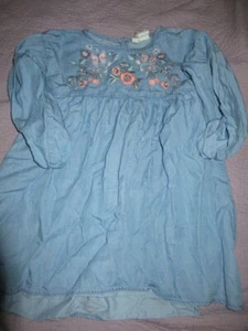 euc Logg blue chambray embroiderd bodice dress girls 5 6 free ship USA - Picture 1 of 2