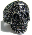 Sugar Skull Head W Cross Stainless Steel Ring Size 10 Silver Metal S-528 Biker