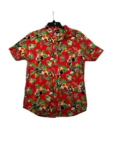 Disney Red Hawaiian Mickey Button Up Short Sleeve Large Collared Shirt Men's L - Picture 1 of 3