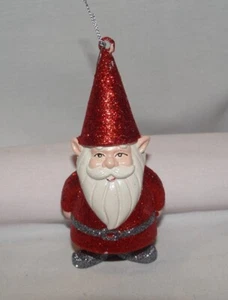 VINTAGE Weihnachtswichtel Elfe mit großer Mütze rot Glitzer Christbaumschmuck - Bild 1 von 4
