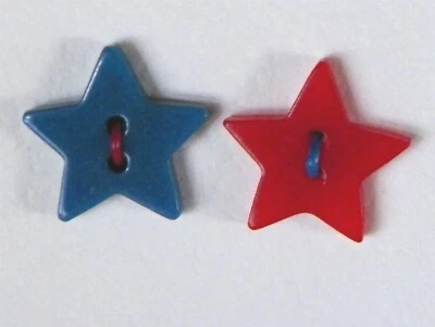 Bb Blue + Red PAIR Vintage Polymer STAR BUTTON S   11/16" - Image 1 of 2