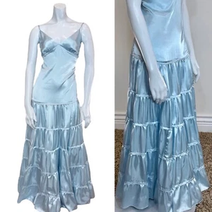 TIERED SLIP DRESS M Prom Wedding Western Prairie Drop Waist Blue Festival - Foto 1 di 13