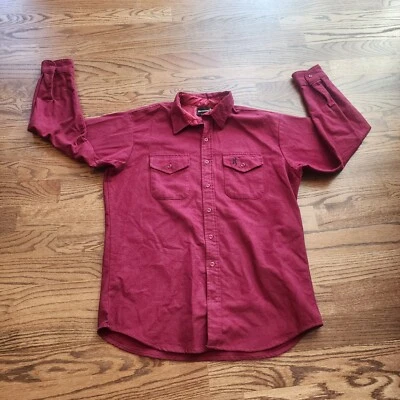 Коричневая хлопковая толстая рубашка на пуговицах с длинным рукавом мужская XL темно-бордовая - США - Изображение 1 из 4