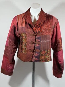 Red Dragonfly Jacket Womens Small Hand Painted Long Sleeve 3 Button Festive - Picture 1 of 24